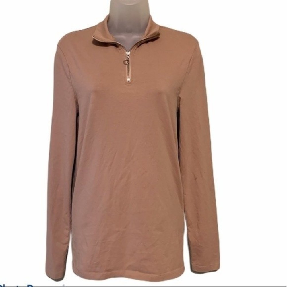 ASOS 1/4 Zip Tan Long Sleeve Shirt, Size Small